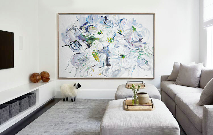 Horizontal Abstract Flower Painting Living Room Wall Art #ABH0A40